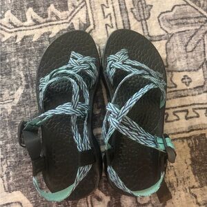 Chaco Women's Sandals Black with Teal and Light Blue Straps